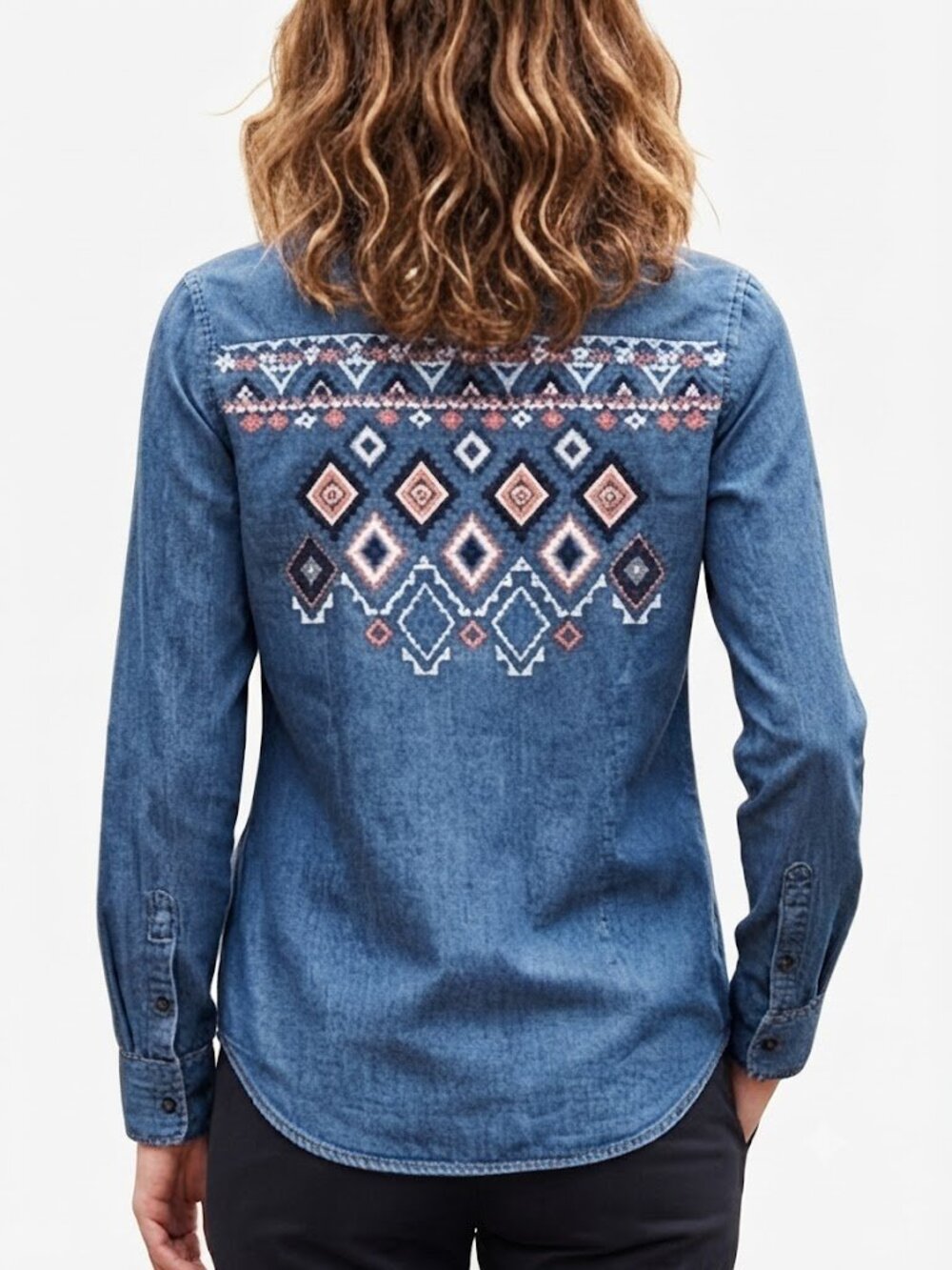 Hollister Western Blue Denim Button-Up Shirt Embroidered Southwestern Boho Small